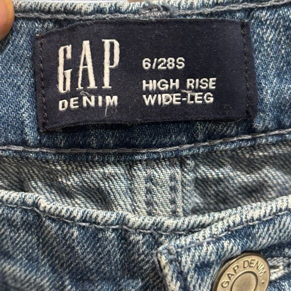 GAP High Rise Wide Leg Jeans 6/28 Short Medium Wash 100% Cotton 90s Pleated - Picture 4 of 9